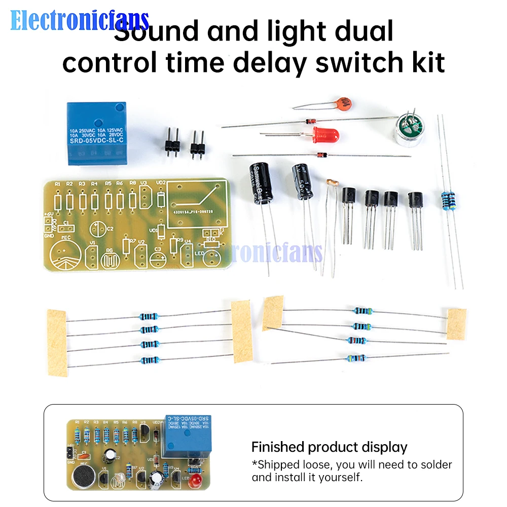 DC6V Sound and Light Dual Control Delay Switch Kit LED Light Fun Welding Practice Board Electronic DIY Production Parts