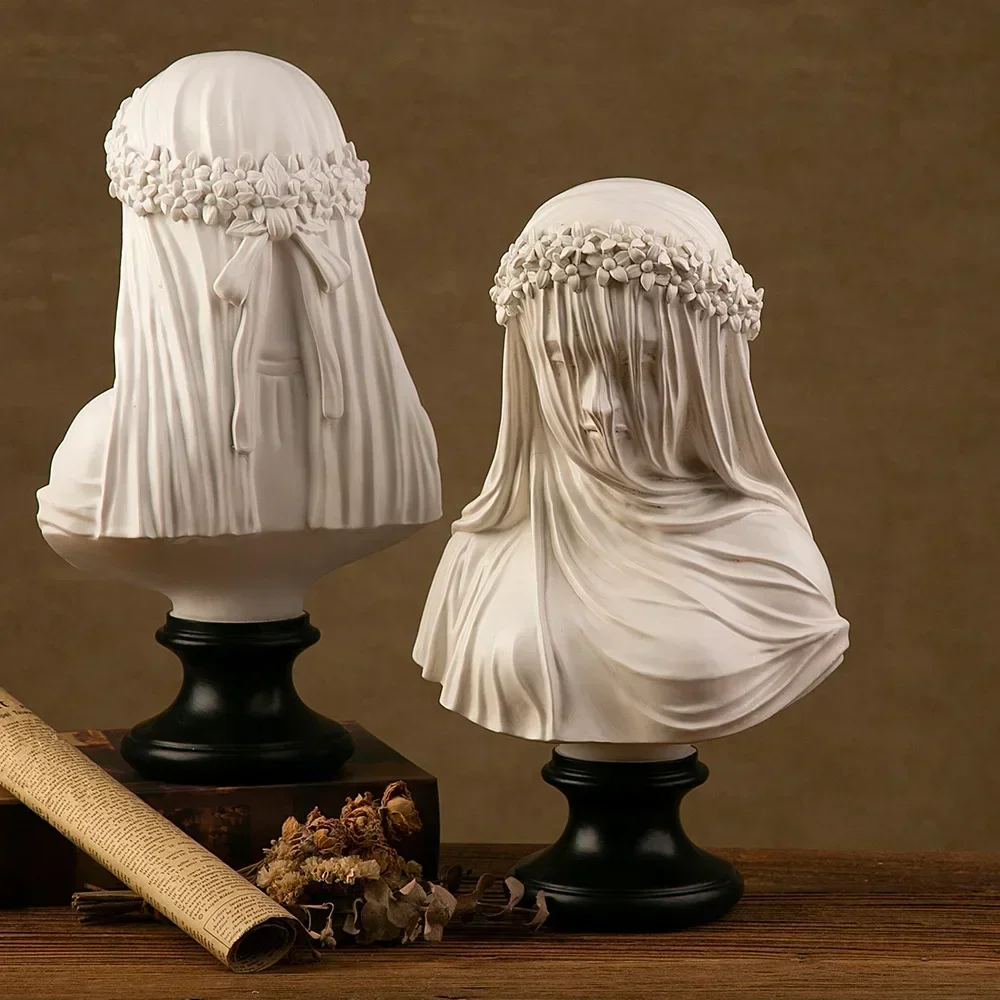 The Veiled Lady Gothic Sculpture Greek Bust Cloaked Woman Statue Home Decoration Living Room Art Collection Decorative Figurines