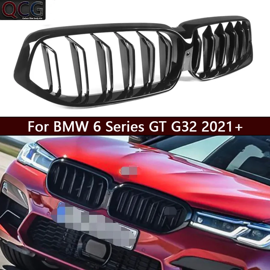 

Для BMW 6 серии GT G32 640i 630i 2021: глянцевая черная решетка радиатора (ноздри) из ABS-пластика, декоративная решетка переднего бампера