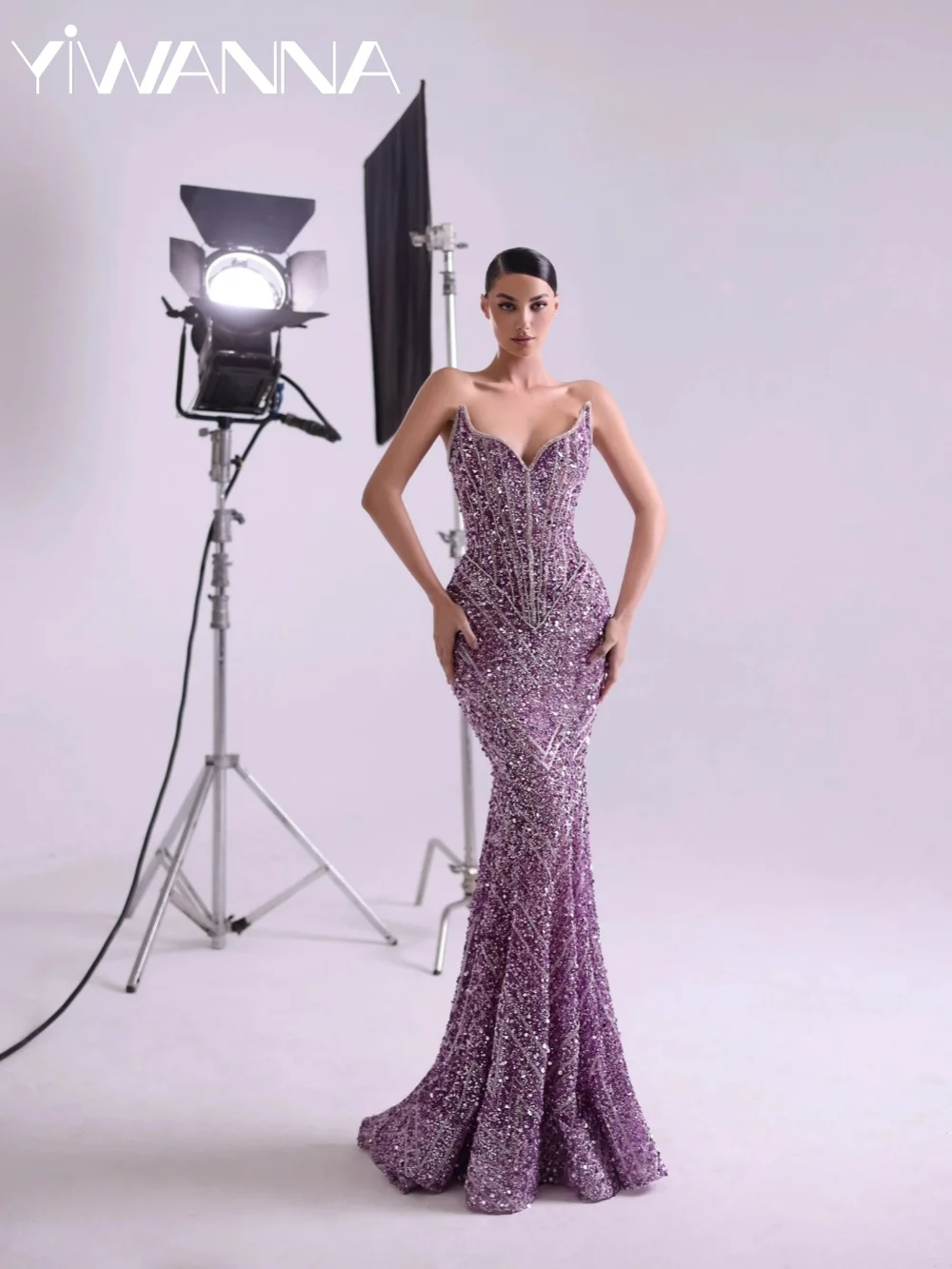 

Purple Beaded Floor-length Evening Dress Sweetheart Neck Luxury Mermaid Wedding Party Gown Customized Attractive Prom Dresses