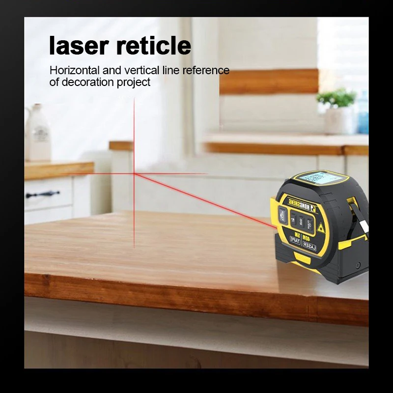 3 In 1 Laser Rangefinder 5m Tape Measure Ruler 40m/60m Digital Laser Distance Meter Cross-Marking Building Measurement Device