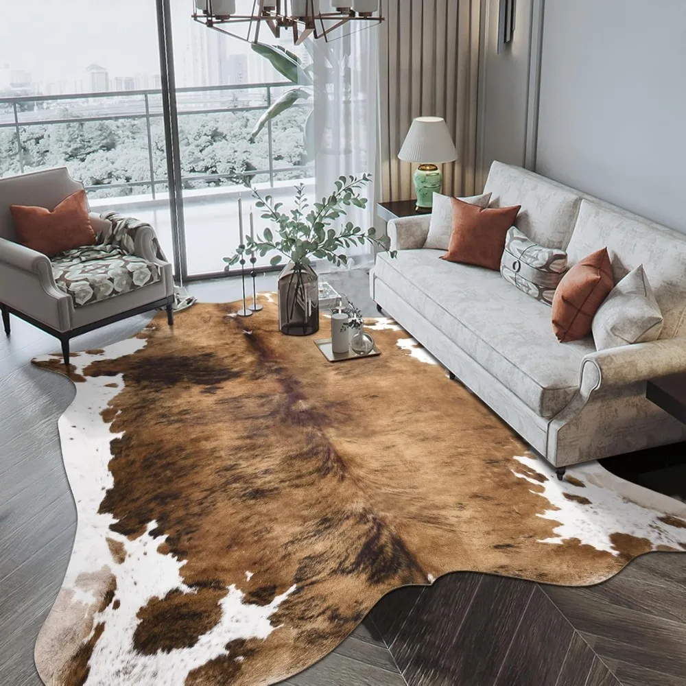 

Pettop Luxury Faux Cowhide Rug 5.3x6.2 Feet - Western Cow Print Area Rugs for Living Room, Bedroom, Farmhouse - Premium Western