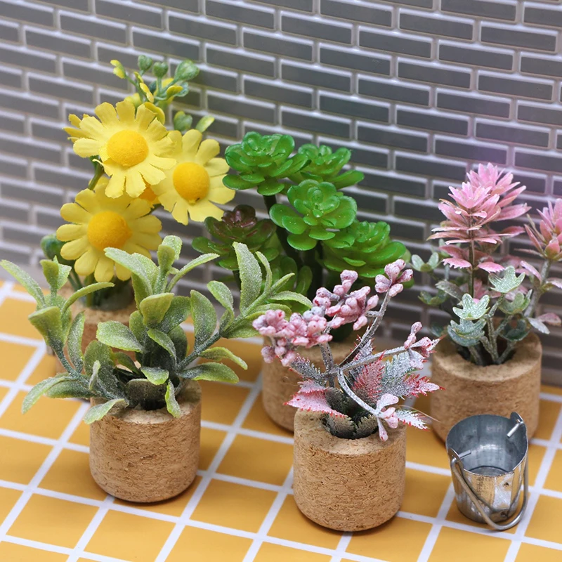 1Pc 1:12 Dollhouse Miniatures Accessories Potted Flower Plant Toy Dollhouse Home Simulation Green Plants Garden Decoration