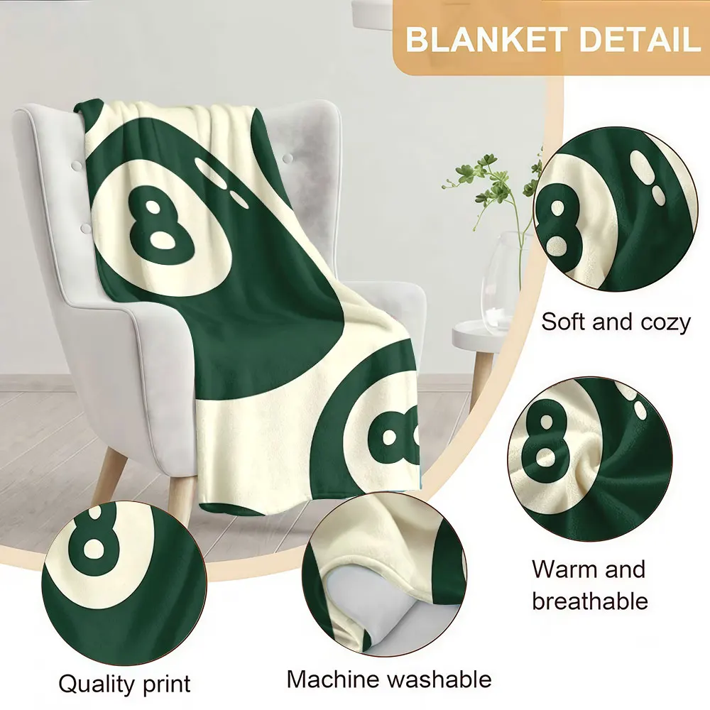 Green 8 Ball Pattern Soft Warm Flannel Blanket Lightweight Cozy Christmas Halloween Home Decor Room