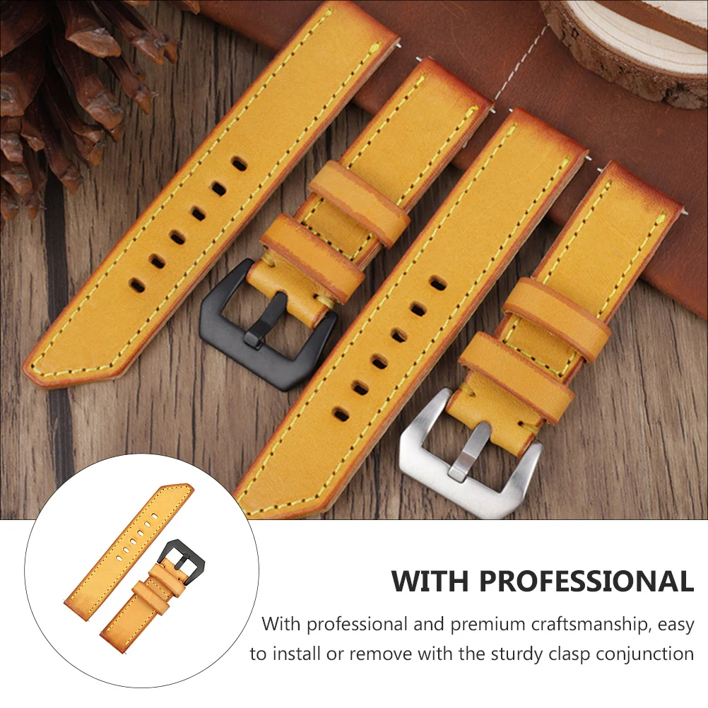 

1 pc Cowhide Watch Band Yellow Adjustable Replacement Strap For Men Women Classic Retro Wristband Fashion Watchband