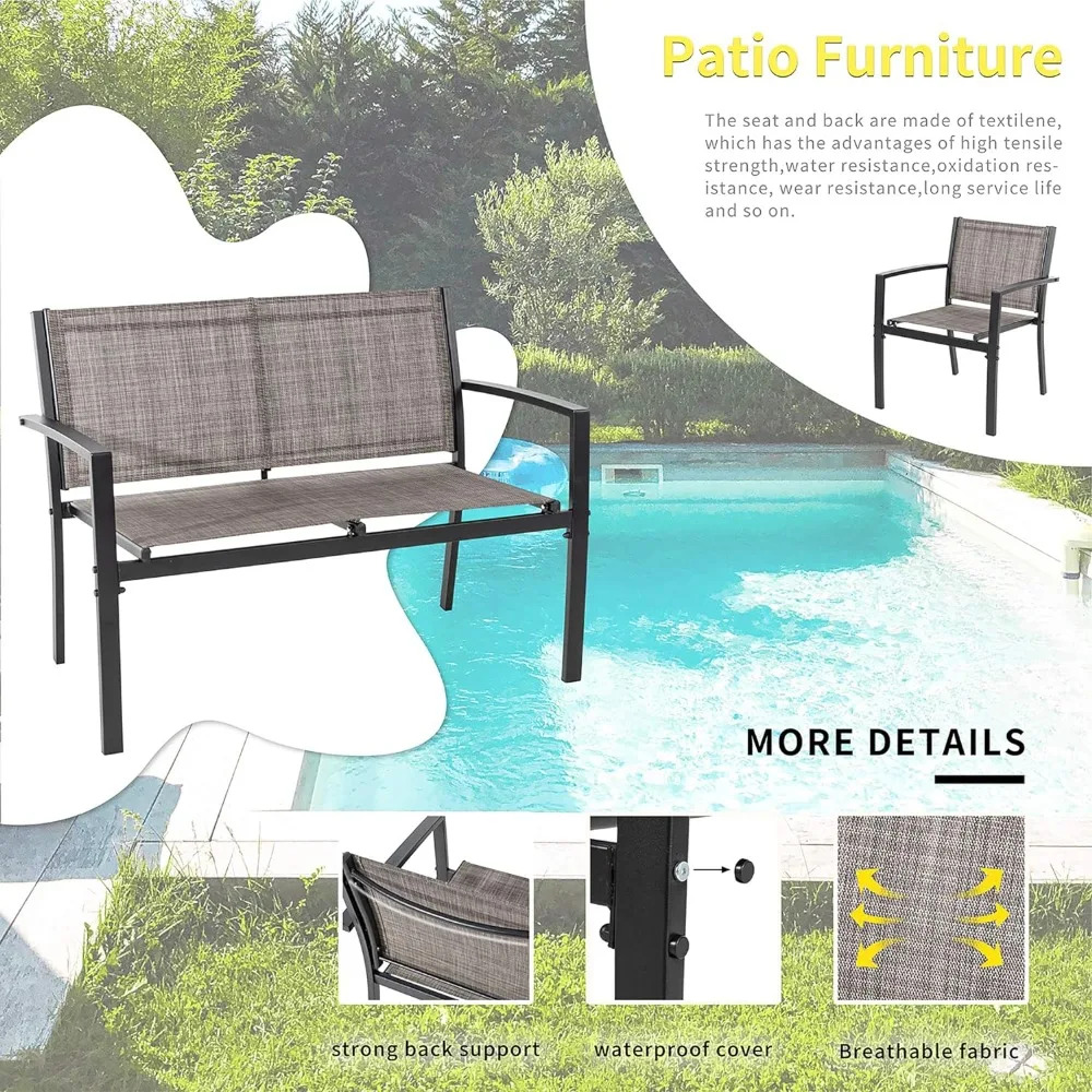 Loveseat Camping Chair Lawn Outdoor Furniture Garden 2 Single Chairs for Home With Glass Coffee Table Porch Freight Free