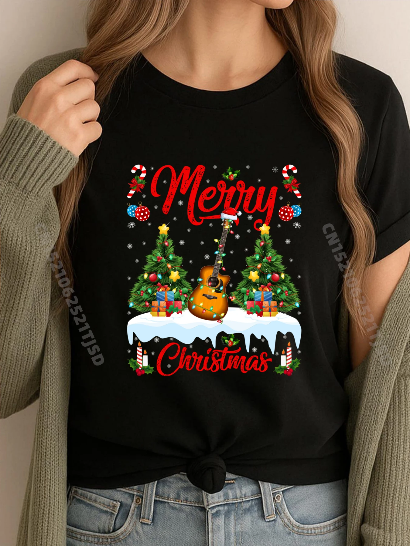 

Guitar Music Lover Lights Xmas Tree Santa Guitar Christmas Mens Designer T Shirt New Shirts And T-Shirts Punk Style