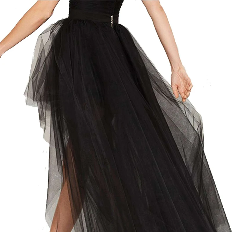 Black Steampunk Gothic Punk Tulle Zipper Skirt Women Vintage Asymmetrical Long Ball Gown Mesh Shows Dance Party Skirts