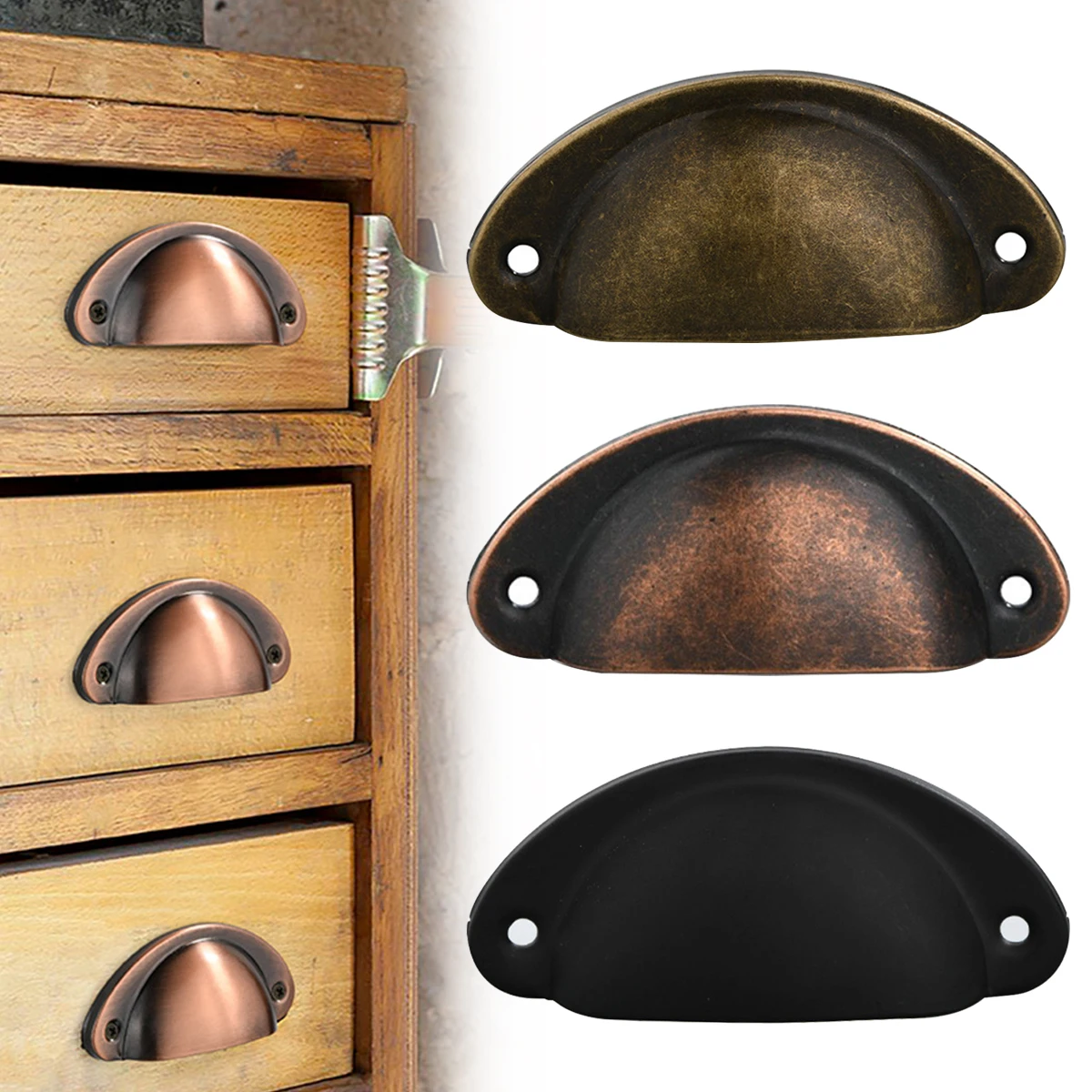 

24Pcs Cup Pull Shell Handles Half Moon Kitchen Cupboard Cabinet Door Drawer Retro Metal Knobs and Handles Accessories