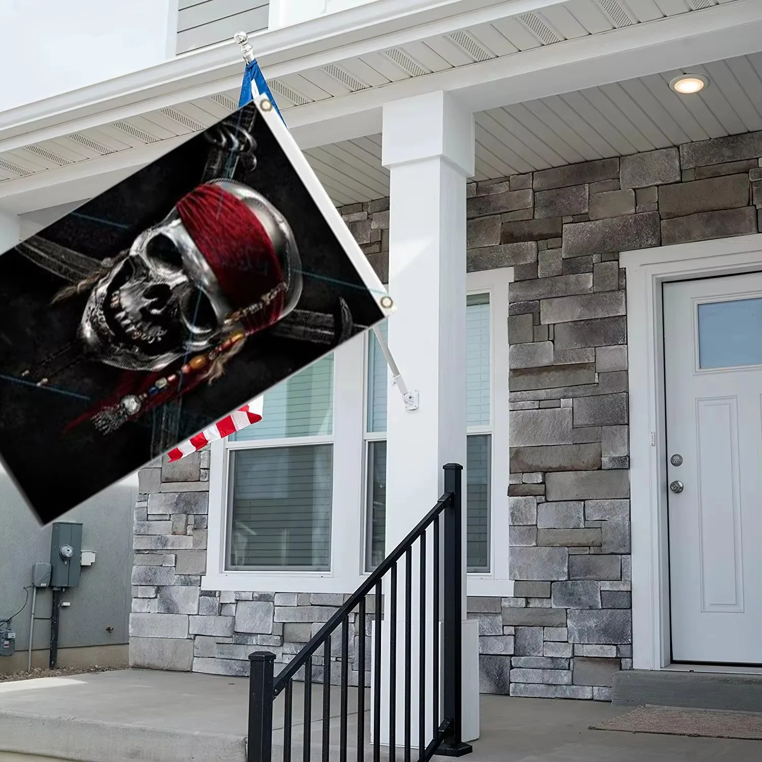 custom 60x90cm Pirate skull flag 3x5ft red headscarf Banner