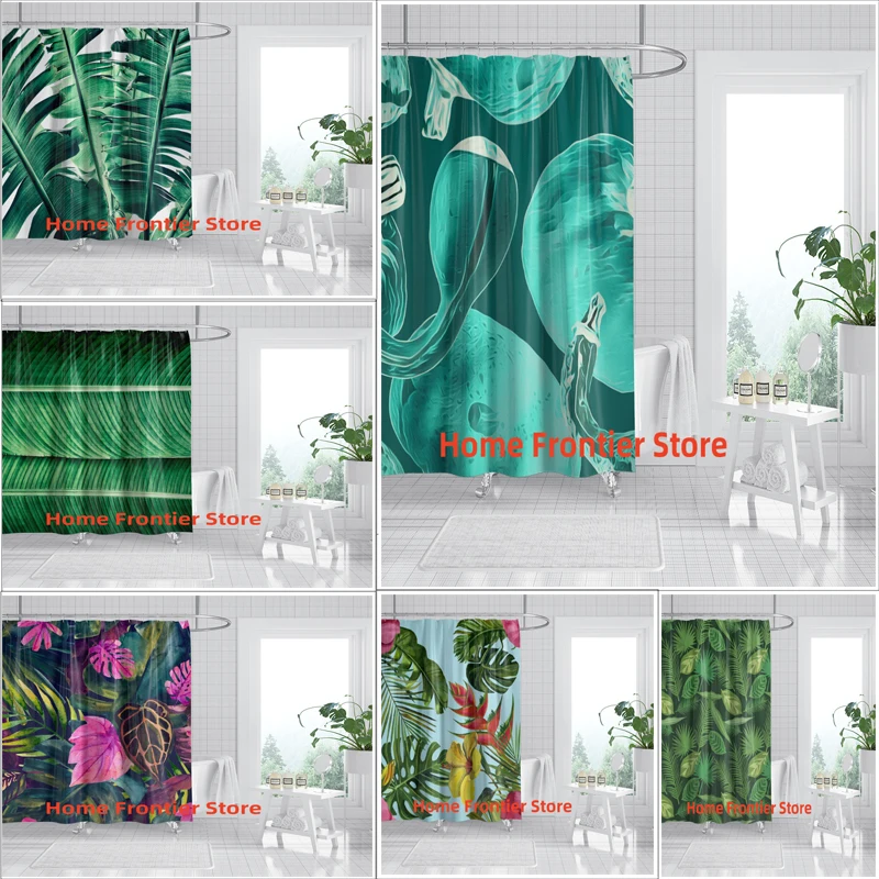 Green Leaf Plant Shower Curtain Bathroom Curtain with Hook Waterproof Mildew Proof Durable Bathroom Screen