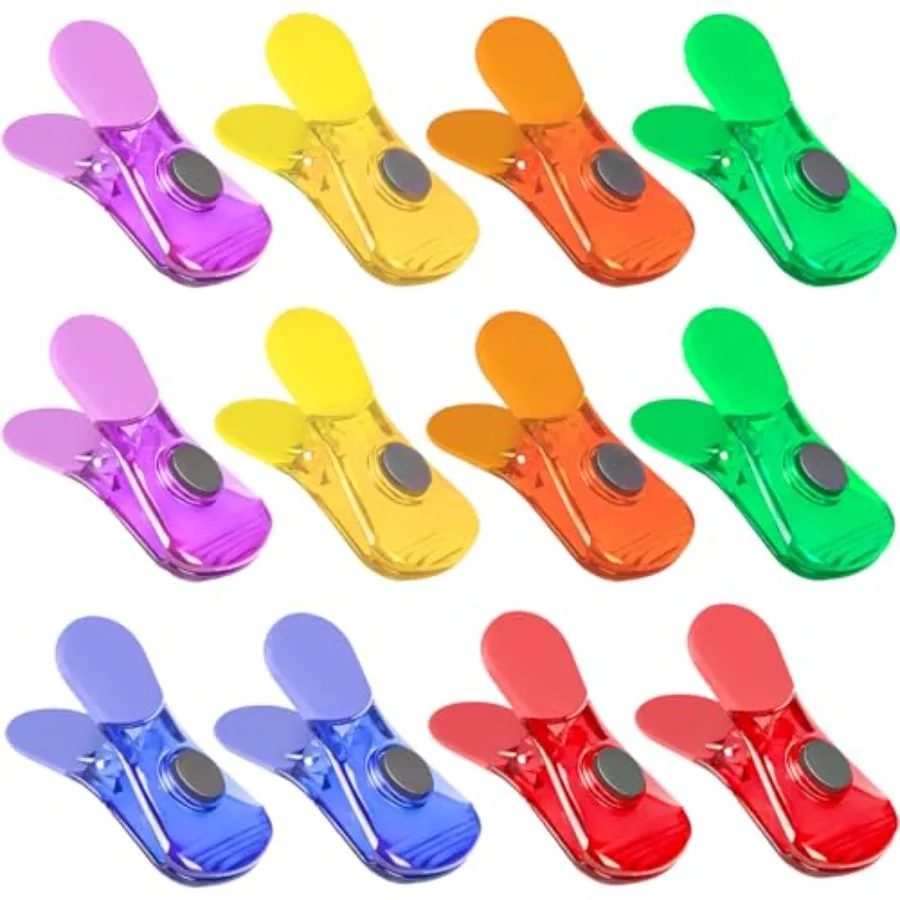 Bag Clips, 12 Pack Chip Clips, Magnetic Bag Clip for Food Snacks Bread Storage Heavy Duty, Plastic Assorted Colors Refrigerator