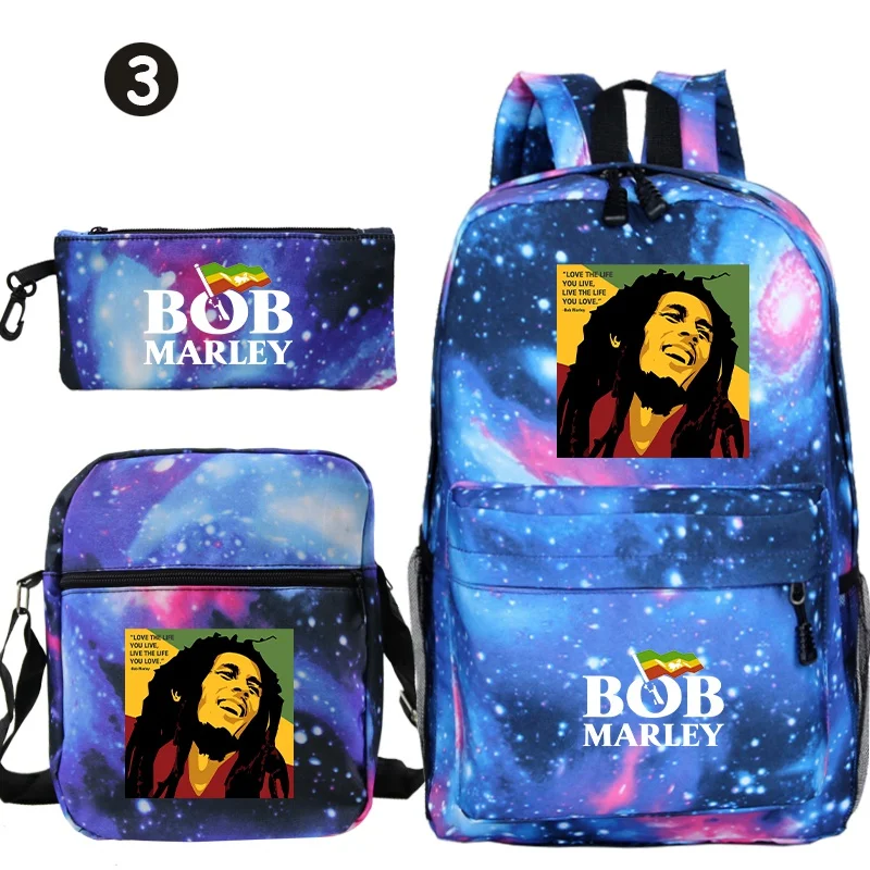 Bob Marleys-mochila de hombro con estuche para lápices para hombres, conjunto de 3 piezas, mochila de moda para adolescentes, bolsa de mensajero para exteriores, suministros escolares para estudiantes