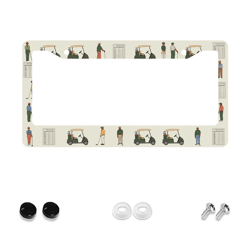 

1pc Green Golf Theme 2-Hole License Plate Frame, Aluminum Material, 6x12 Inches with Screw Kit, Novelty Car Decoration Gift