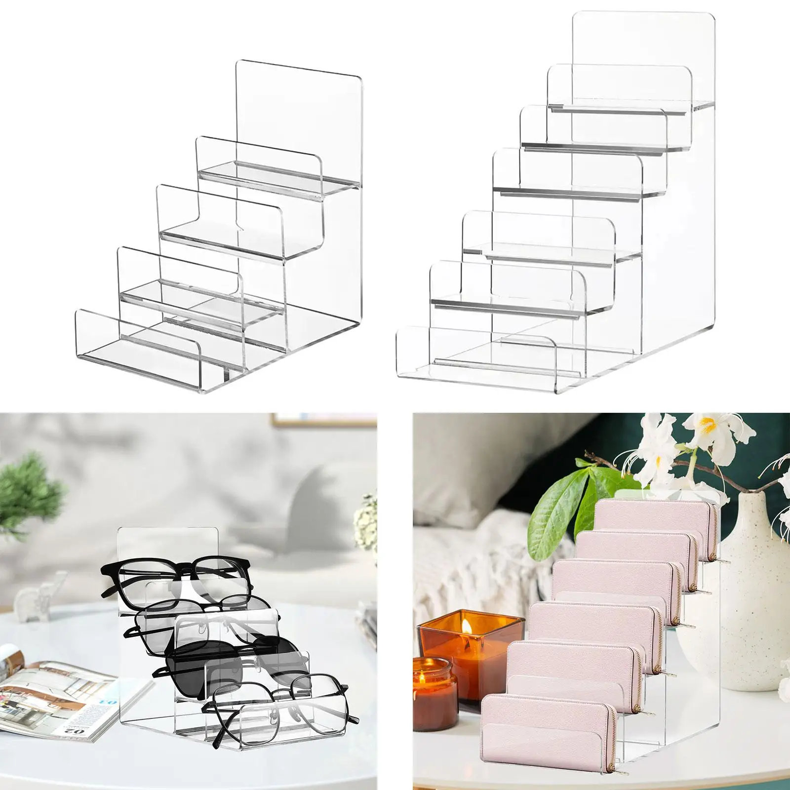 Acrylic Display Stand Decoration Holder Collectibles Display Stand Desktop Organizer Holder Showcase for Wallet Glasses