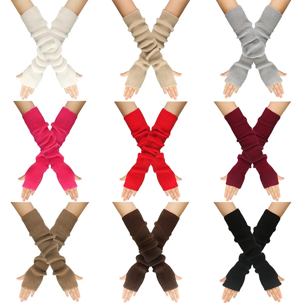 Guanti lavorati a maglia autunnali e invernali da donna Copri braccio esteso in acrilico tinta unita caldo Copri manica per dita stile lungo