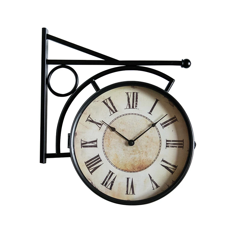 American country retro wrought iron double-sided wall clock living room aisle restaurant cafe wall clock ornaments