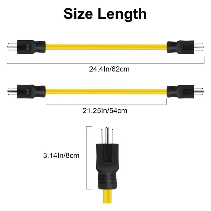 

AB46-6Pcs 2Ft 3 Prong Plug To Plug Double Male Extension Cord,12AWG 125V NEMA 5-15P To 5-15P Cord Adapter, RV