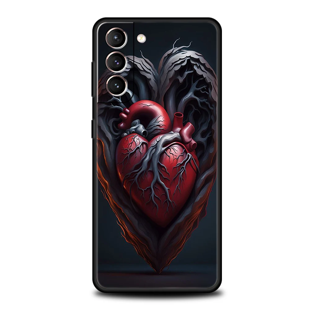 Mechanical Heart Phone Case for Samsung Galaxy S24 S23 S22 S20 S21 FE Ultra S10 S10E S9 S8 Plus 5G Silicone Soft Cover Capas Bag