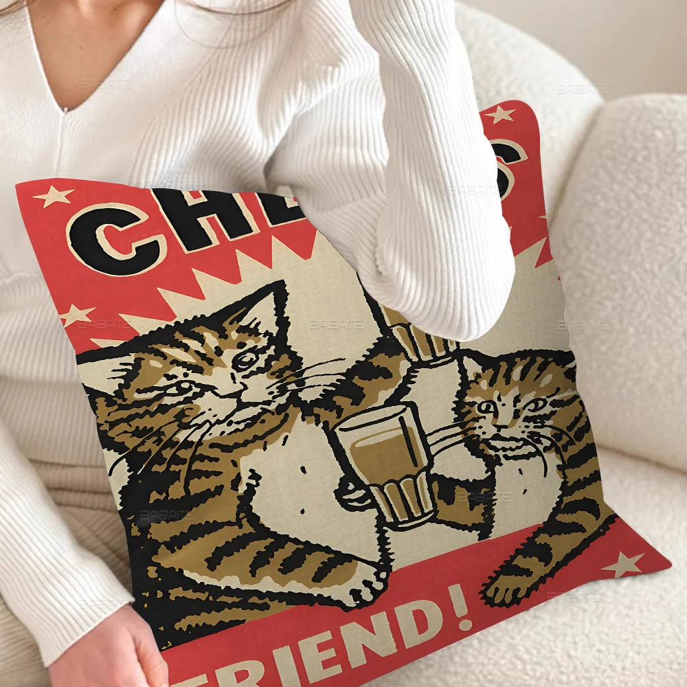 Everybody Cheers Drunk Dinner Pet Cat Classic Anime 45*45cm Cushion Cover Pillow Cover Decor Pillowcase Home Pillowcase