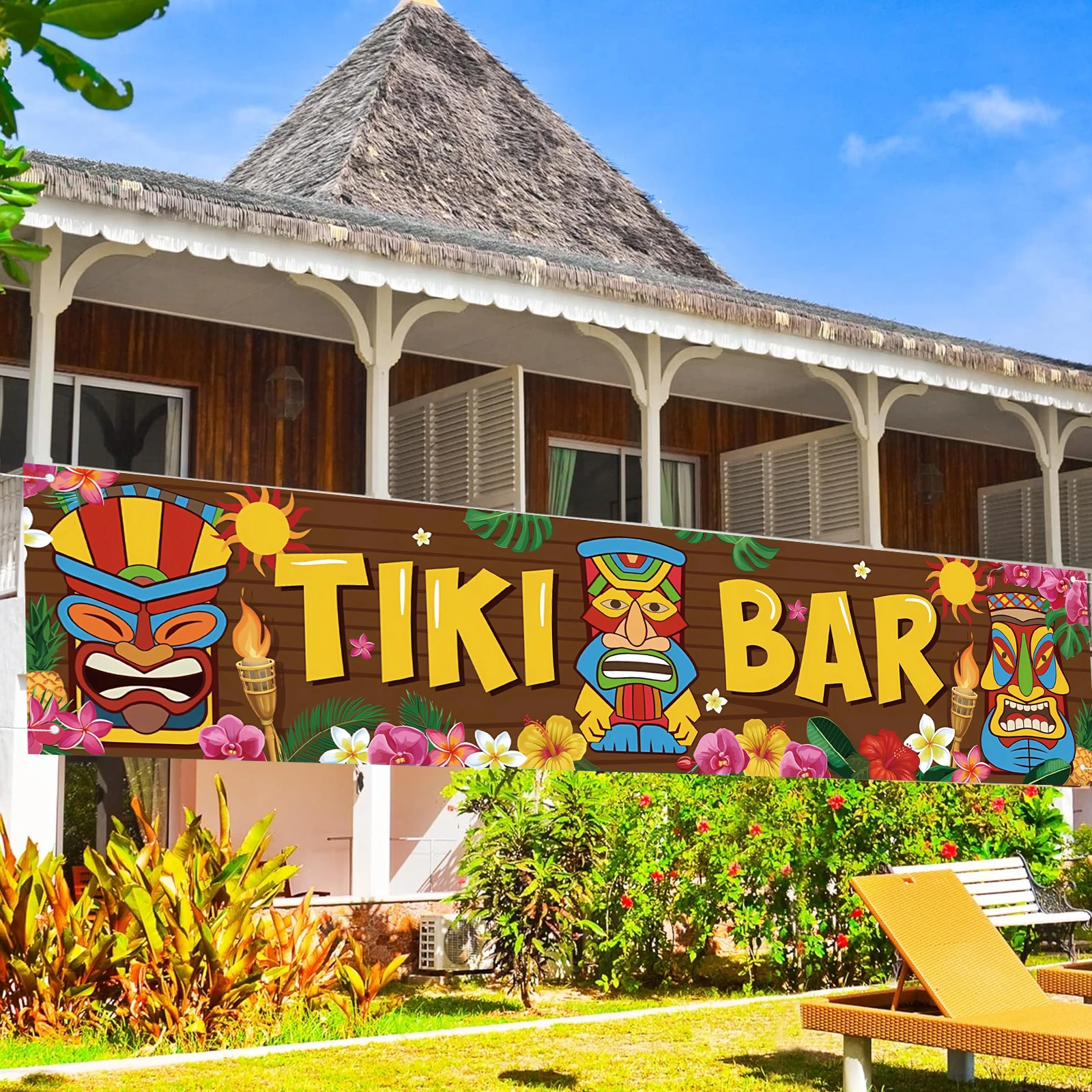 Decoración de fiesta Luau, decoración de letrero de Bar Tiki, fiesta hawaiana, pancarta de Tiki Tropical, tótem Aloha, setters de escenas para hibisco