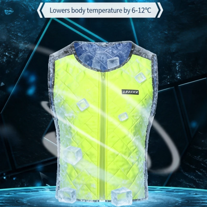 LYSCHY Summer Cycling Motocross Water Cold Jacket Fluo Green Outdoor Motorcycle Riding Cooling Ice Vest Breathable XS-5XL