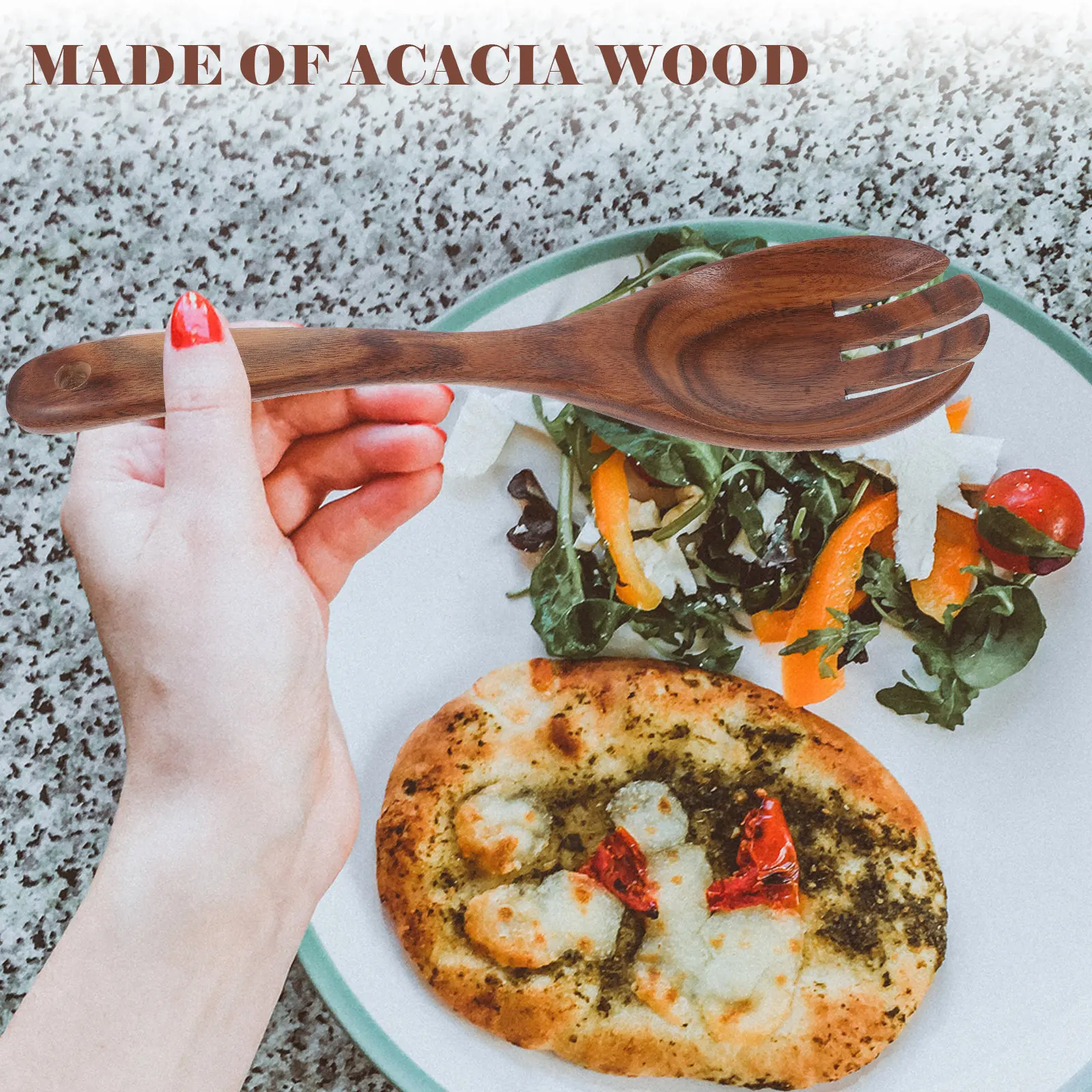 Handcrafted Acacia Wood Spork Multi Functional Cooking Spoon Fork Combo Eco Friendly Non Stick Safe Wooden Tableware Rustic