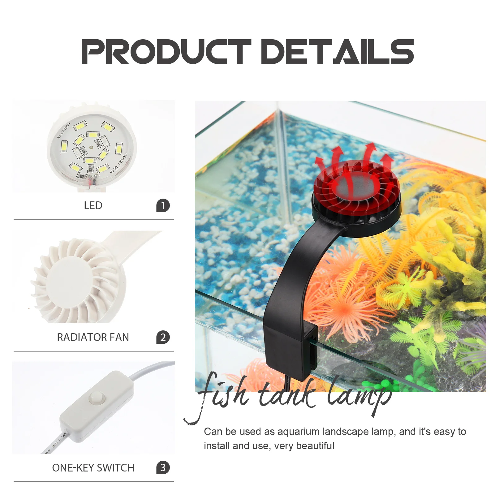 

Fish Tank Clip Lamp Exquisite Workmanship LED Aquarium Light Professional Clip-Type Fish Tank Lamp Convenient Household