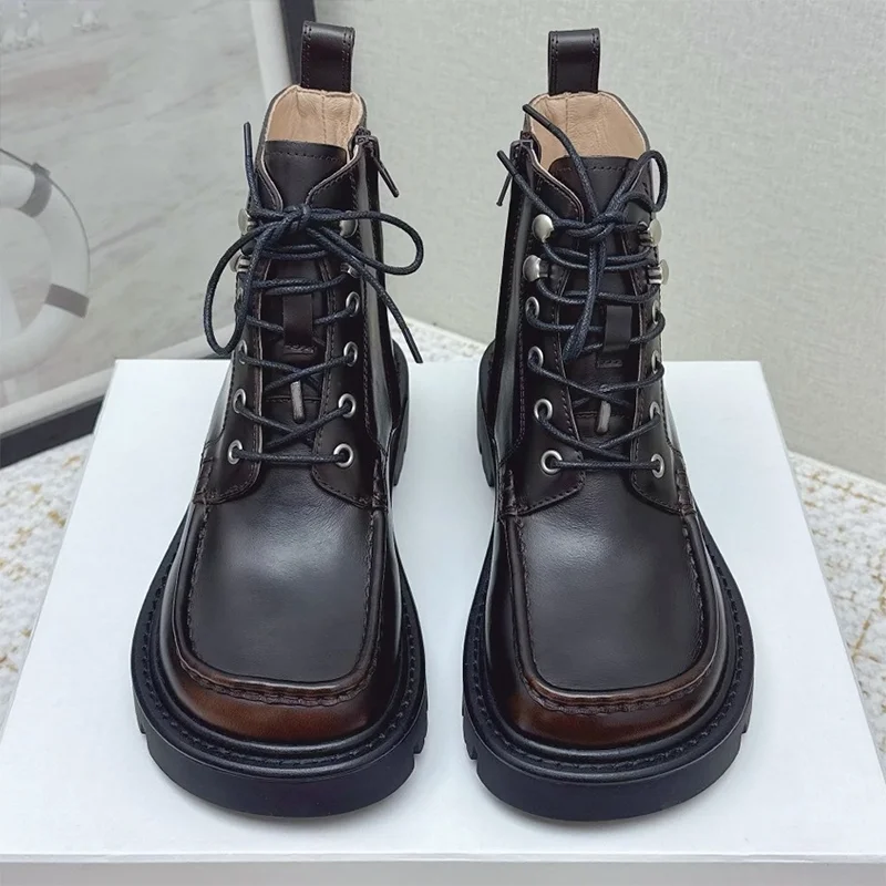 

High quality Leather fabric women's new style casual lace up ankle boots are fashionable and comfortable 25100616