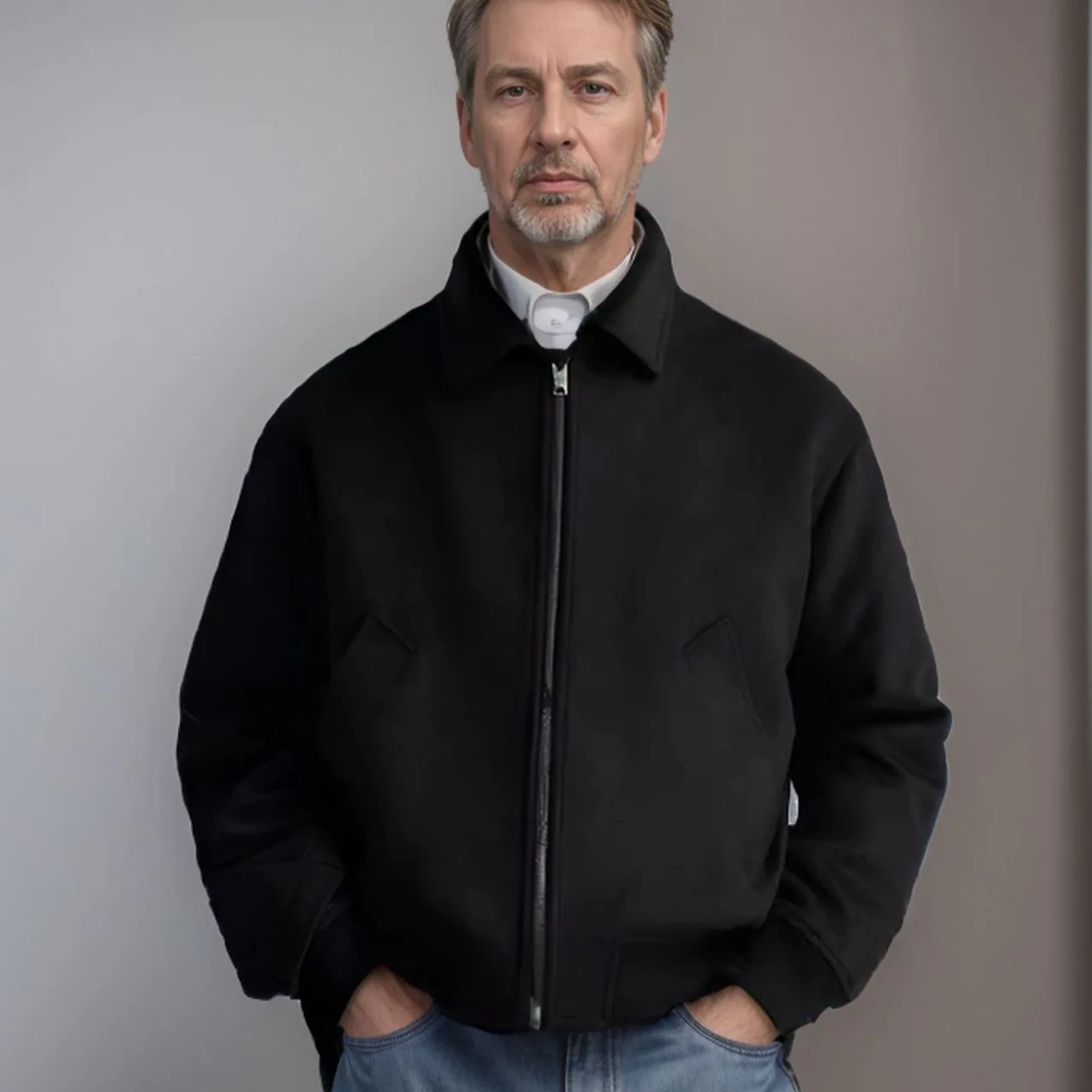 

Men's Pure Color Woolen Jacket Autumn Winter Flip Collar British Style Cardigan Coat Wear Resistant High Color Fastness