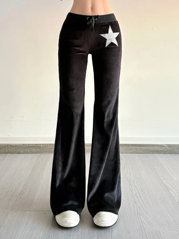 2026 New Vintage Punk Streetwear Gothic Velvet Pants Women Dark Cyber Punk Y2k Harajuku Grunge Alt Pentagram Print Pants Women's