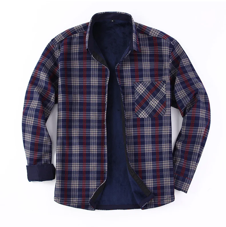 

2025 New Style European and American Plaid Pullover Sweater with Warm and Fluffy Fleece Inner Layer Men's Long-Sleeved Shirt