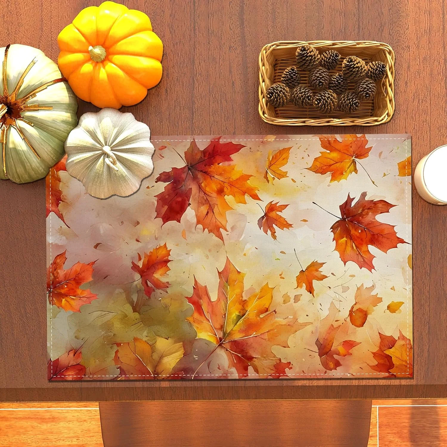 VIKAMA 4/6/8/10 piezas manteles individuales de otoño de hoja de arce decoraciones de mesa de fiesta de Festival de cosecha de Acción de Gracias de otoño