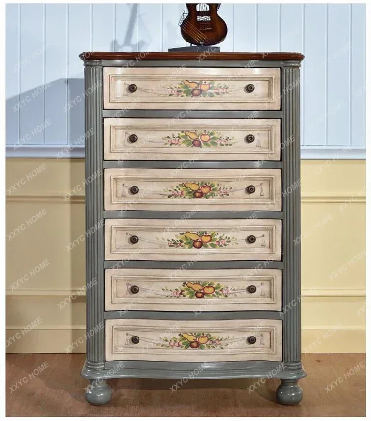 Y Solid Wood Chest of Drawers Living Room Cabinet Locker Painted Sideboard Cabinet European-Style Storage Chest of Drawer