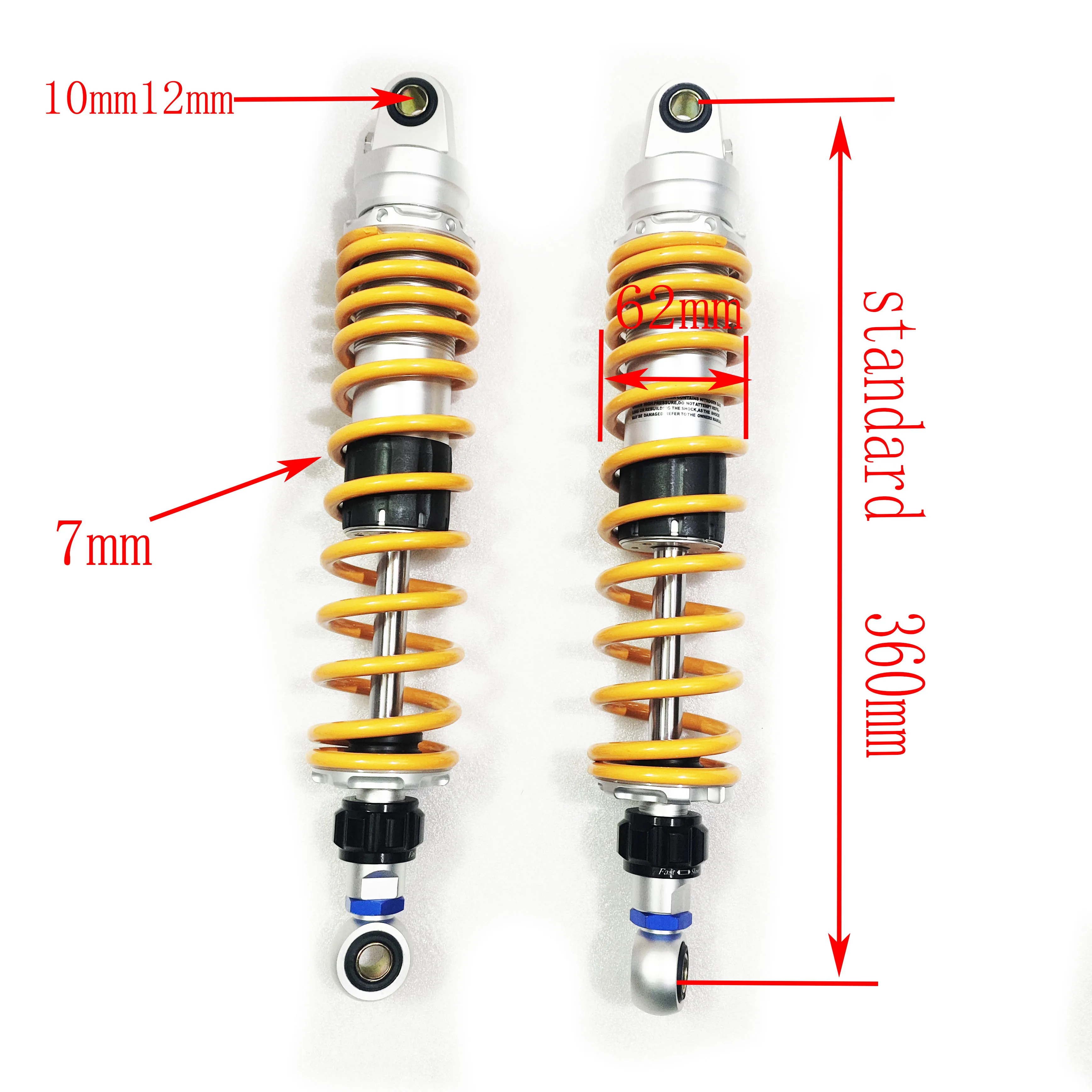 7mm Spring 360mm 370mm 380mm 390mm 400mm 410mm 420mm Motorcycle Shock Absorber Adjustable Rear Suspension for Honda Yamaha Bikes