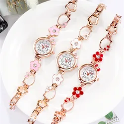 Sanrio Kawaii Hello Kitty Wristwatch Cute Children Watch Girl Bracelet Steel Ms Watch Women Students Sound Watch Kids Gif