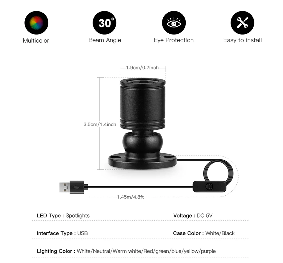 Drehbares kleines Spotlicht aus Aluminium, Mini-5-V-USB-LED-Strahler, oberflächenmontiertes Downlight, Deckenleuchte, Vitrine, Displaybeleuchtung – Detail 2