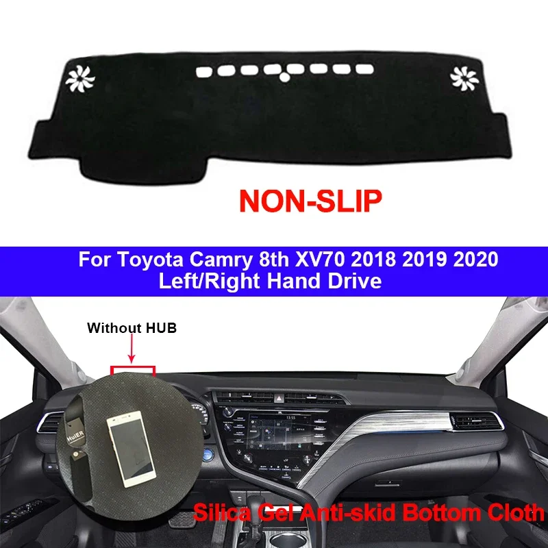 Silicone car dashboard mat for Toyota Camry 8th  XV70 2018-2020, non-slip, heat-insulating, and dirt-resistant