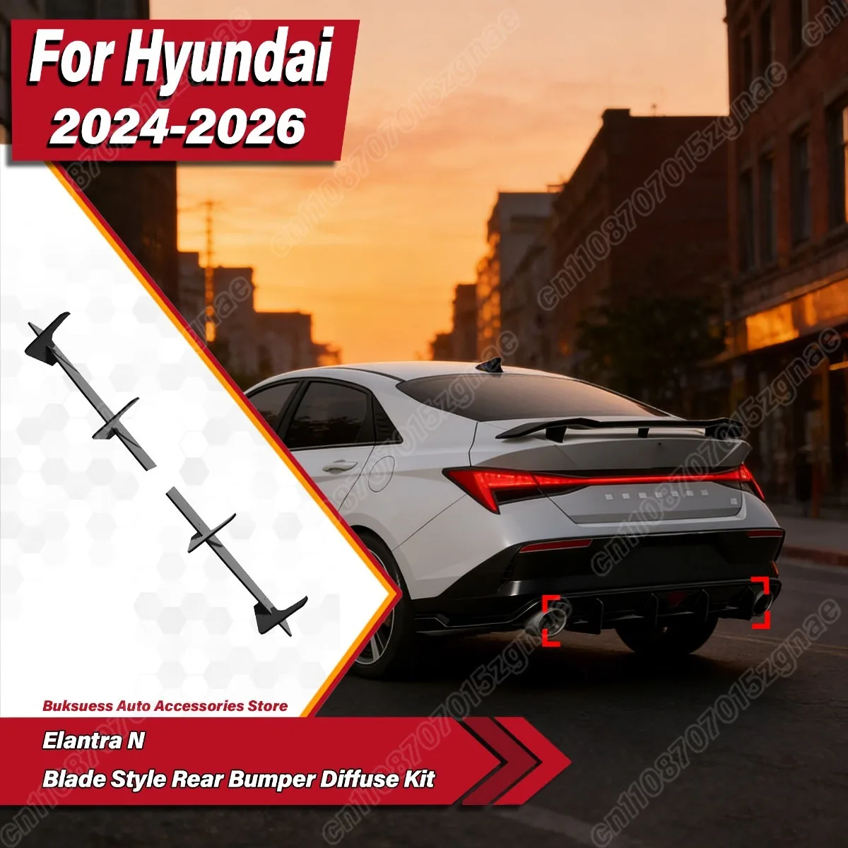 

For Hyundai Elantra N 2024 2025 2026 Blade Style Car Rear Bumper Diffuse Lip Sports Spoiler ABS Splitter Body Modification Kit