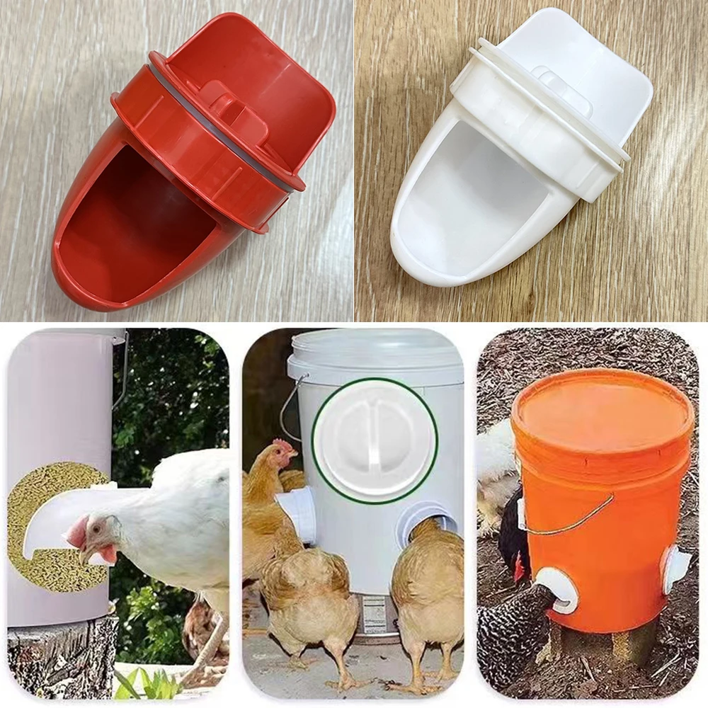 Chicken Feeder Poultry Feeding Supplies DIY Rain Proof Poultry Feeder Port Gravity Feed Kit For Buckets Barrels Bins Troughs