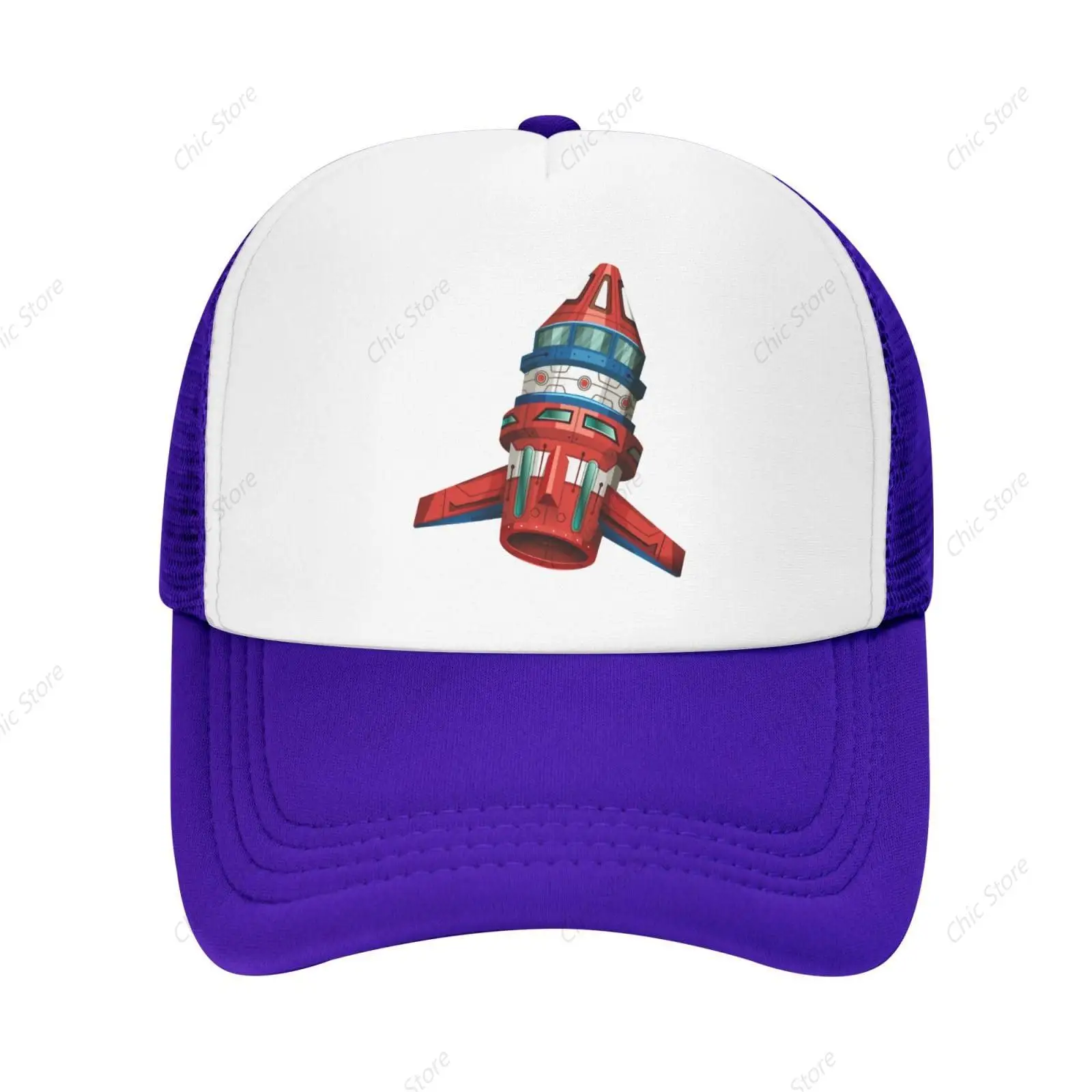 Rocket Ship with Wing Mesh Trucker Cap Breathable Baseball Hat for Man Woman Daily