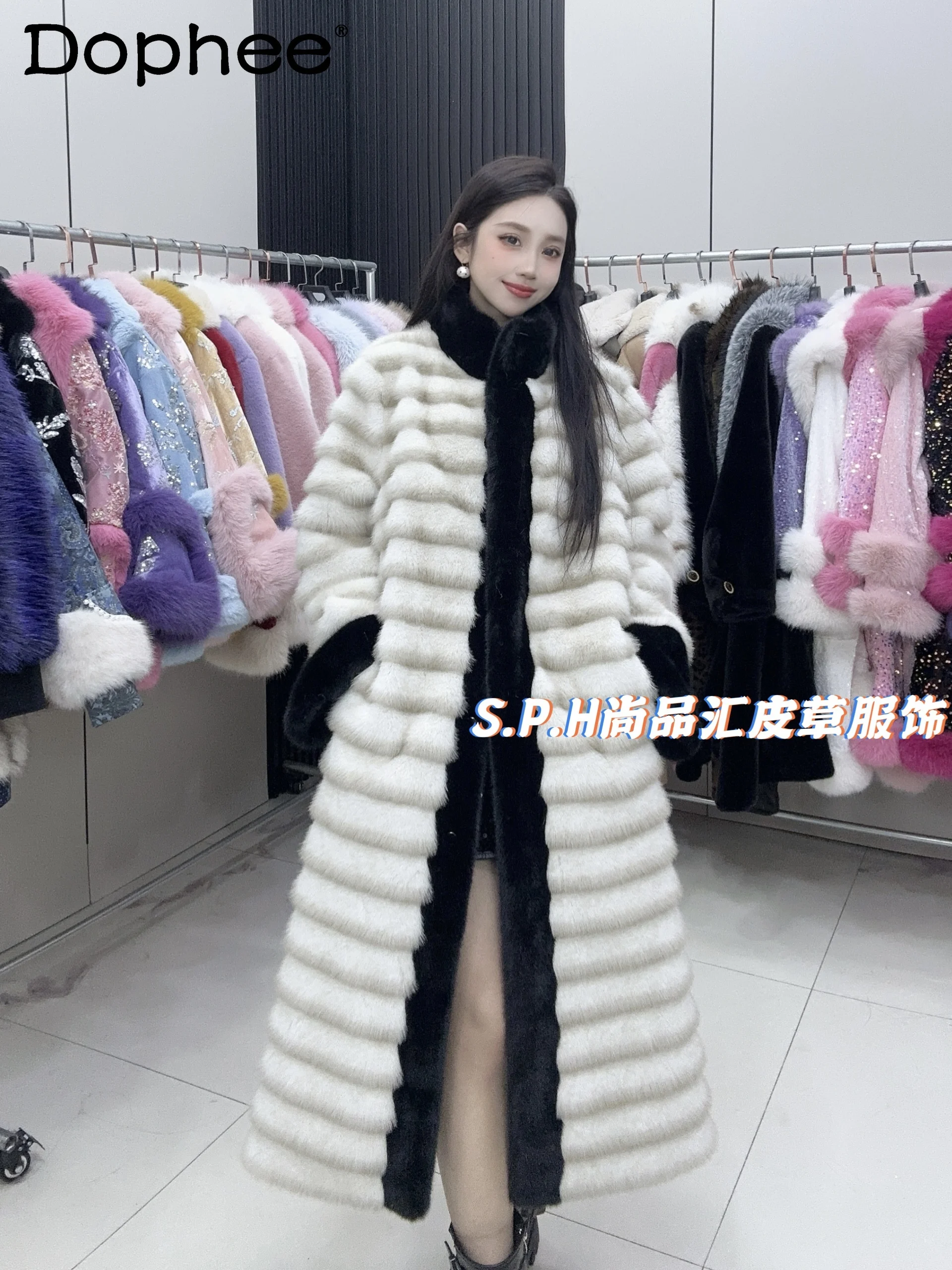 Classic Faux Fur Coat Long Winter Thickened Luxury Premium Stand Neck Long Sleeve Thickened Warm Fur Coats Women 2024 New