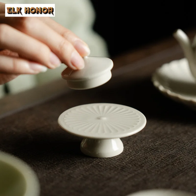 Retro Grass Wood Grey Teapot Lid Holder Chrysanthemum Petals High Foot Cover Stand Zisha Pot Bracket Tea Ceremony Accessories