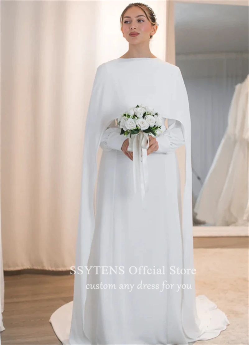 Ssytens muçulmano vestidos de casamento mangas compridas formal civil vestido de noiva vestido de noiva elegante personalizado novia