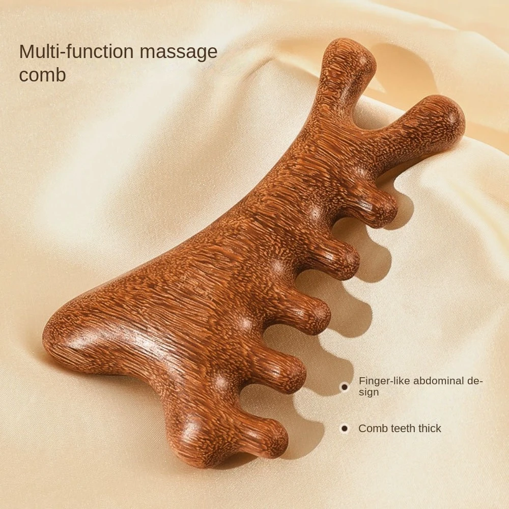 4 in1 Body Meridian Massage Comb Five Teeth Anti-Static Head Massage Comb Wide Tooth Multifunctional Wood Massage Comb