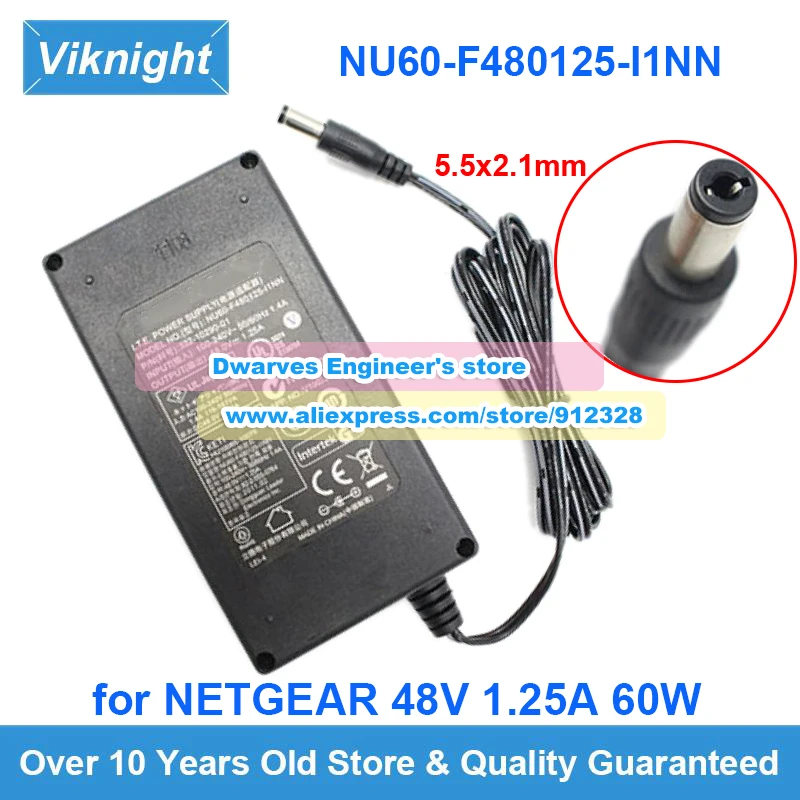 

Genuine NU60-F480125-I1N AC/DC Adapter AD8190LF 332-10290-01 48V 1.25A 60W Charger for Netgear GS108PE V3 Power Supply 5.5x2.1mm