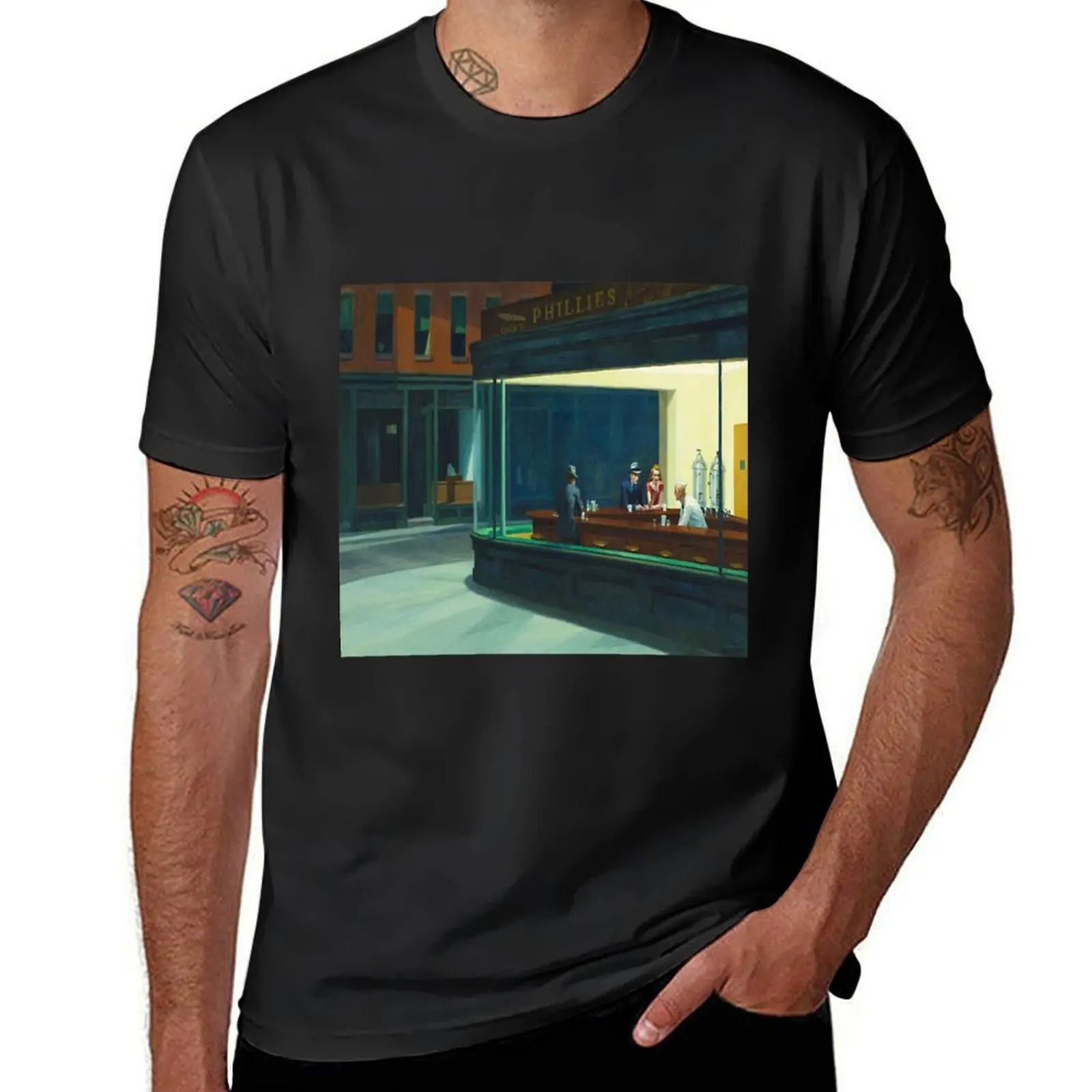 Edward Hopper - NightHawks, Art reproduction T-Shirt oversized heavyweights Men's t-shirt