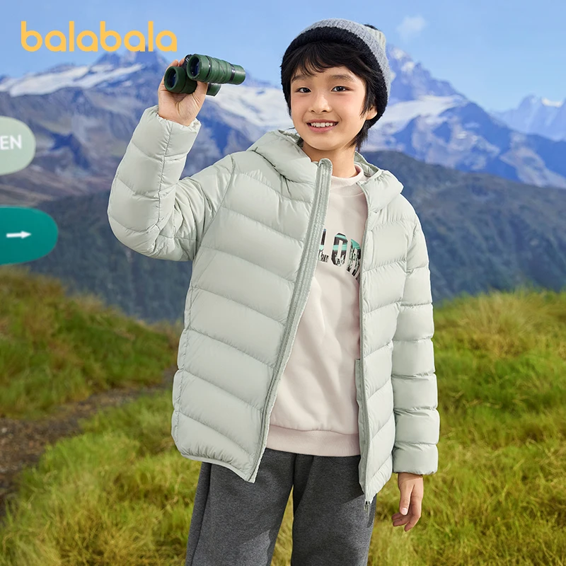 

Balabala Lightweight Down Jacket for Boys and Girls Hooded Outerwear Water-Proof Oil-Resistant Parent-Child Coat 2025 Winter