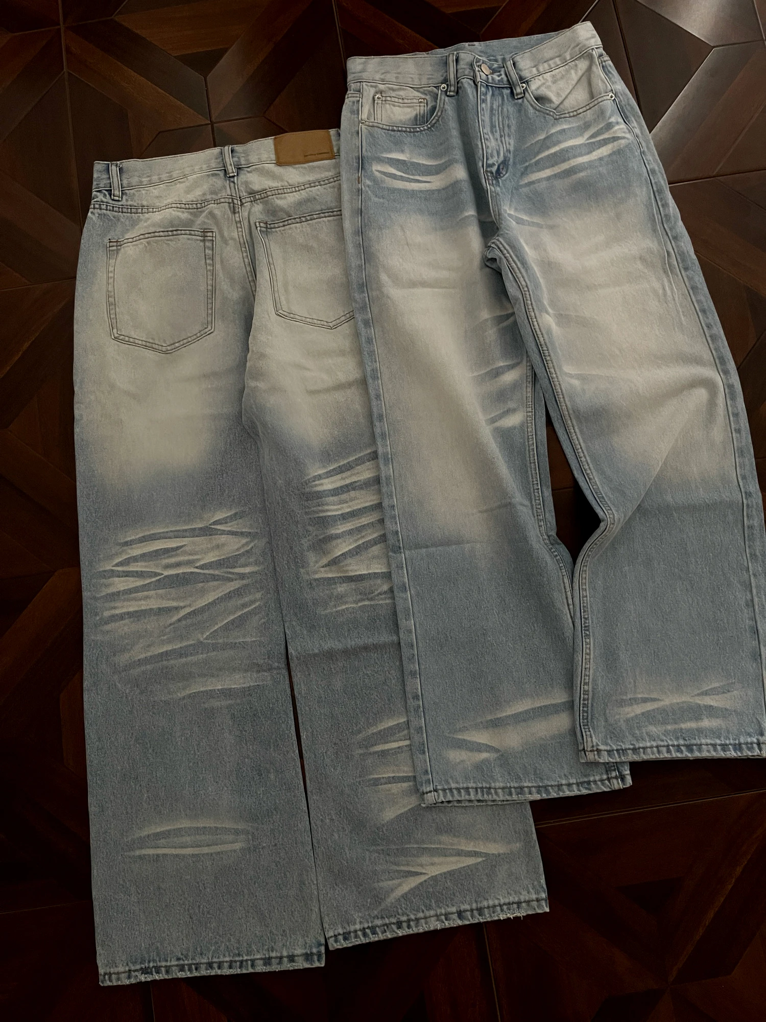 

Washed Modern 2021m Version Natural Honeycomb Blue Loose Straight Leg Men's Jeans Casual mid Waist Denim Pants