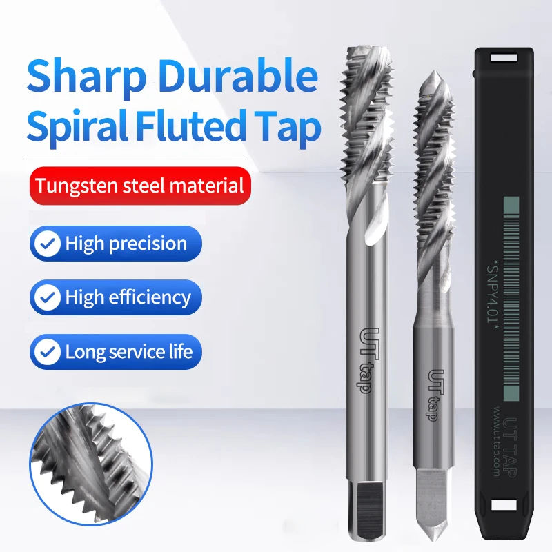UTTAP Lengthen Carbide Tungsten Steel Tap DIN Standard White/TICN Coating Hand Tap Spiral Fluted Tap Forming/Roll Tap M3-M18 6HX
